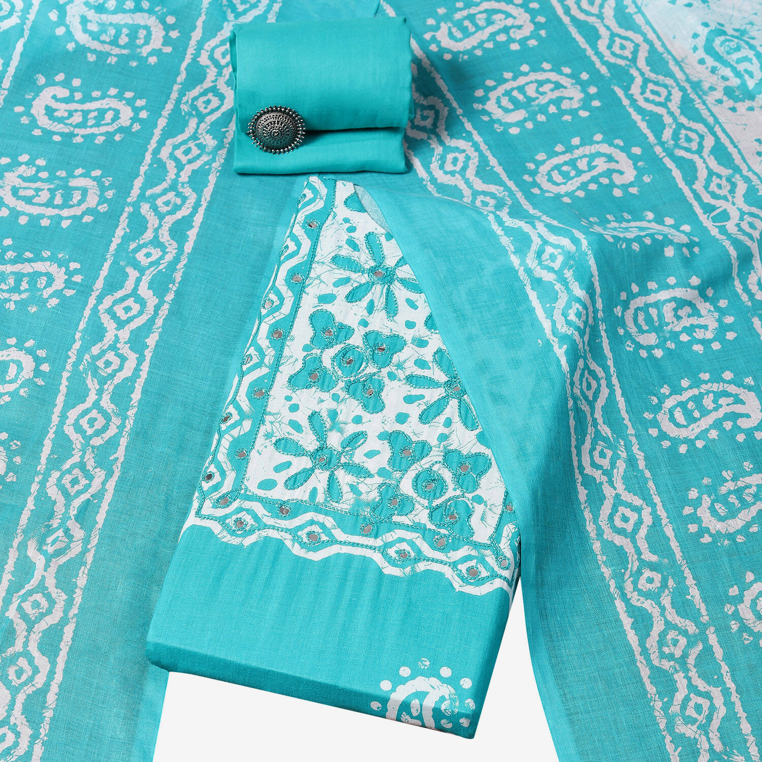 Blue Cotton Blend Unstitched Suit Set image number 0