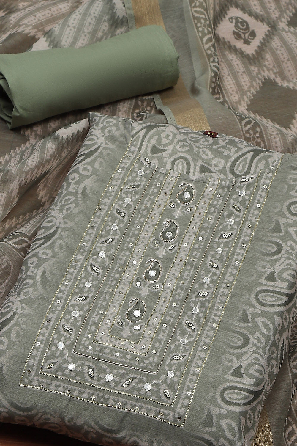Light Green Chanderi Digital Print Unstitched Suit Set image number 1
