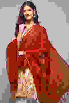 Red Cotton Blend Yard-Dyed Dupatta image number 0