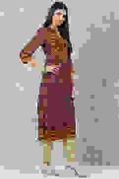 Rust Bottle Green Rayon Straight Printed Kurta image number 3