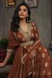 Brown Pure Banarasi Brocade Kalidar Suit Set image number 1