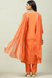Orange Printed Viscose Straight Kurta Regular Pants Suit Set image number 4