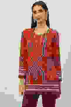 Red Acrylic Straight Yarndyed Kurti image number 0