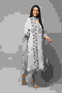 Off White Cotton Handloom Unstitched Suit Set image number 7