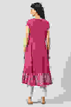 Purple Rayon Asymmetric Printed Kurta Dress image number 4