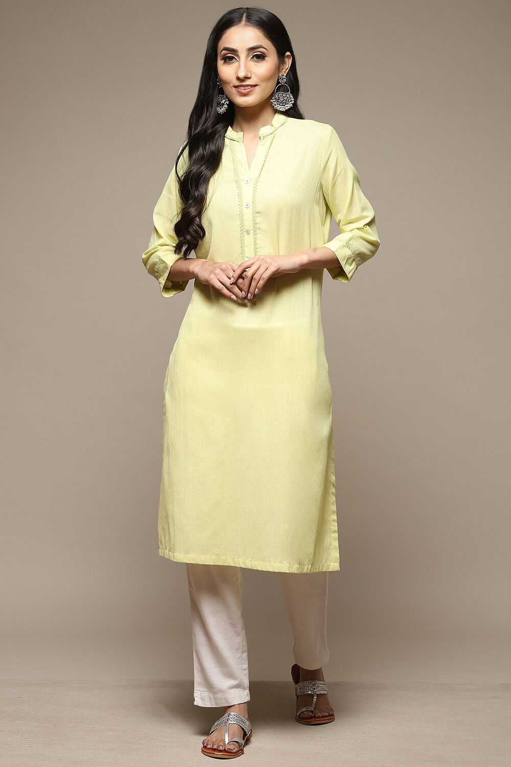 Blue Cotton Blend Straight Yarndyed Kurta image number 3