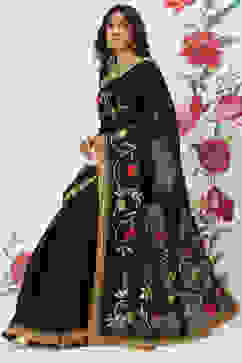 Rohit Bal Black Chanderi Silk Solid Saree With Blouse image number 0