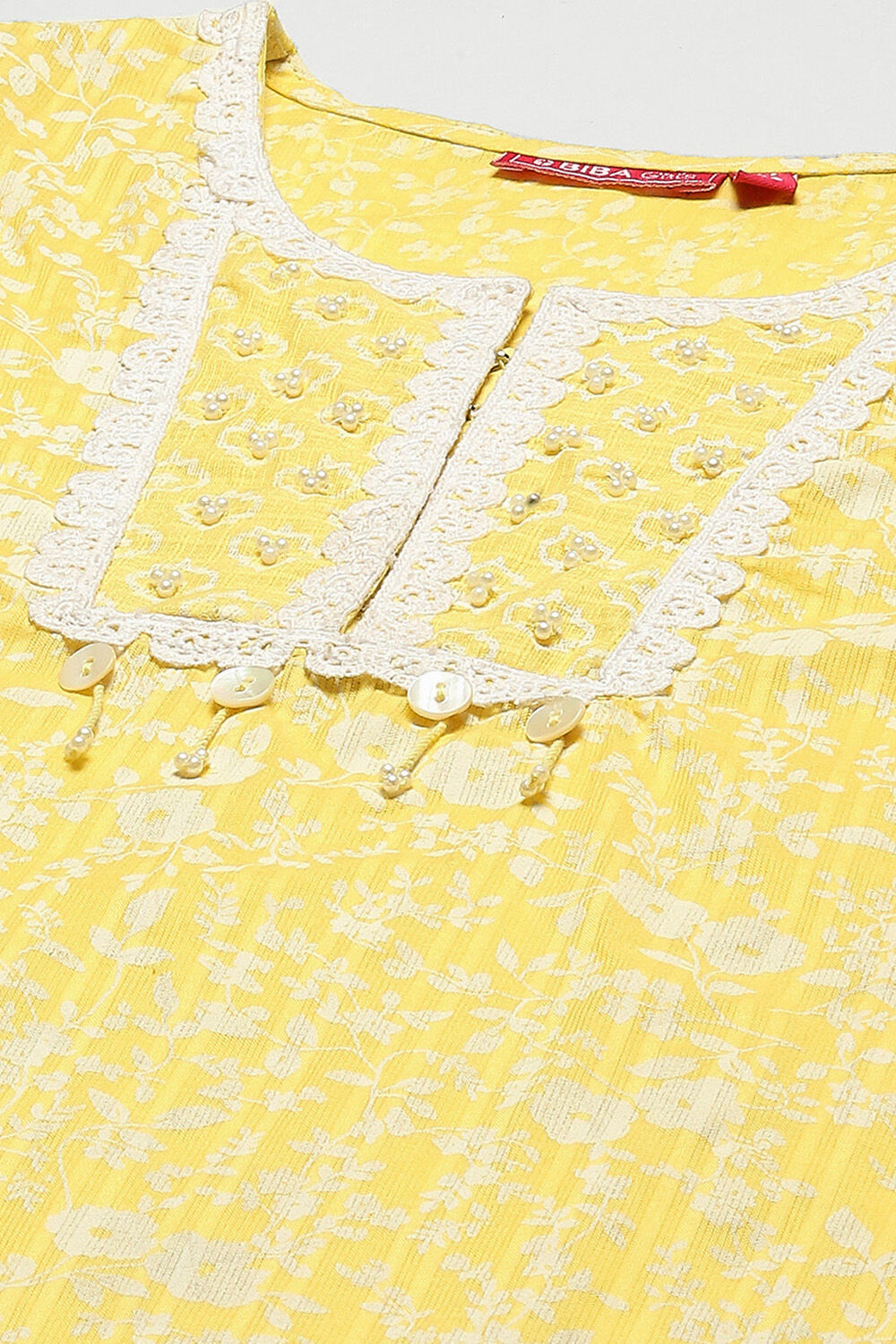 Lemon Yellow Cotton A-Line Kurta Regular Pants 2 Piece Set image number 1