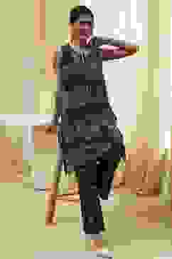 Black Printed Asymmetric Kurta Set image number 0