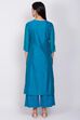 Blue Straight Kurta Palazzo Suit Set image number 4