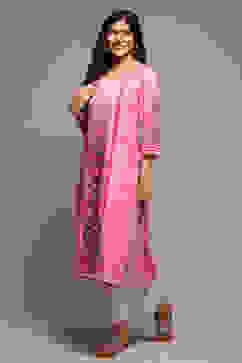 Pink LIVA Straight Printed Kurta image number 2