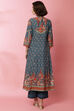 Blue Cotton Kalidar Kurta Palazzo Suit Set image number 7