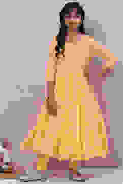 Yellow Cotton Anarkali Suit image number 1