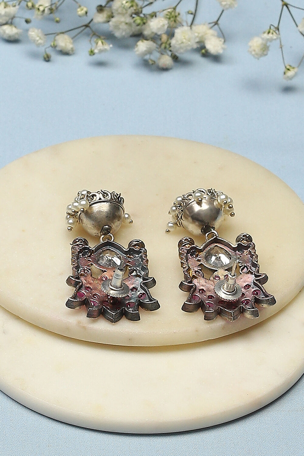 Pink Stone Embellished Earrings image number 2