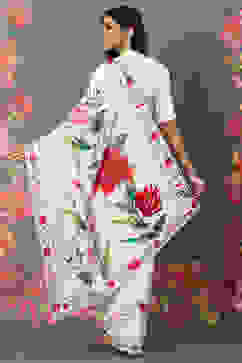 Rohit Bal Off White Chanderi Silk Printed Saree With Blouse image number 4