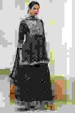 Teal Blue Georgette Embroidered Peplum Suit Set image number 6