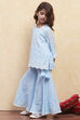 Powder Blue Cotton Embroidered Kurta Sharara Set image number 3