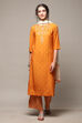 Off White Cotton A-Line Kurta Palazzo Suit Set image number 7