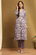 Beige Printed Straight Winter wear Kurta Set image number 6