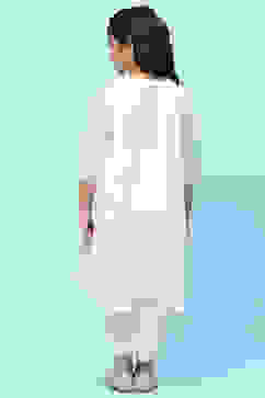 White Cotton Viscose Khadi Print Gathered Suit Set image number 5