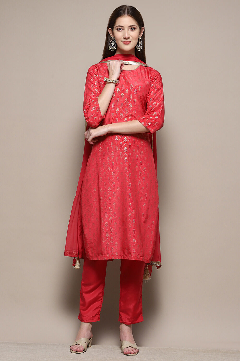 Dark Navy Art Silk Straight Kurta Slim Pants Suit Set image number 0