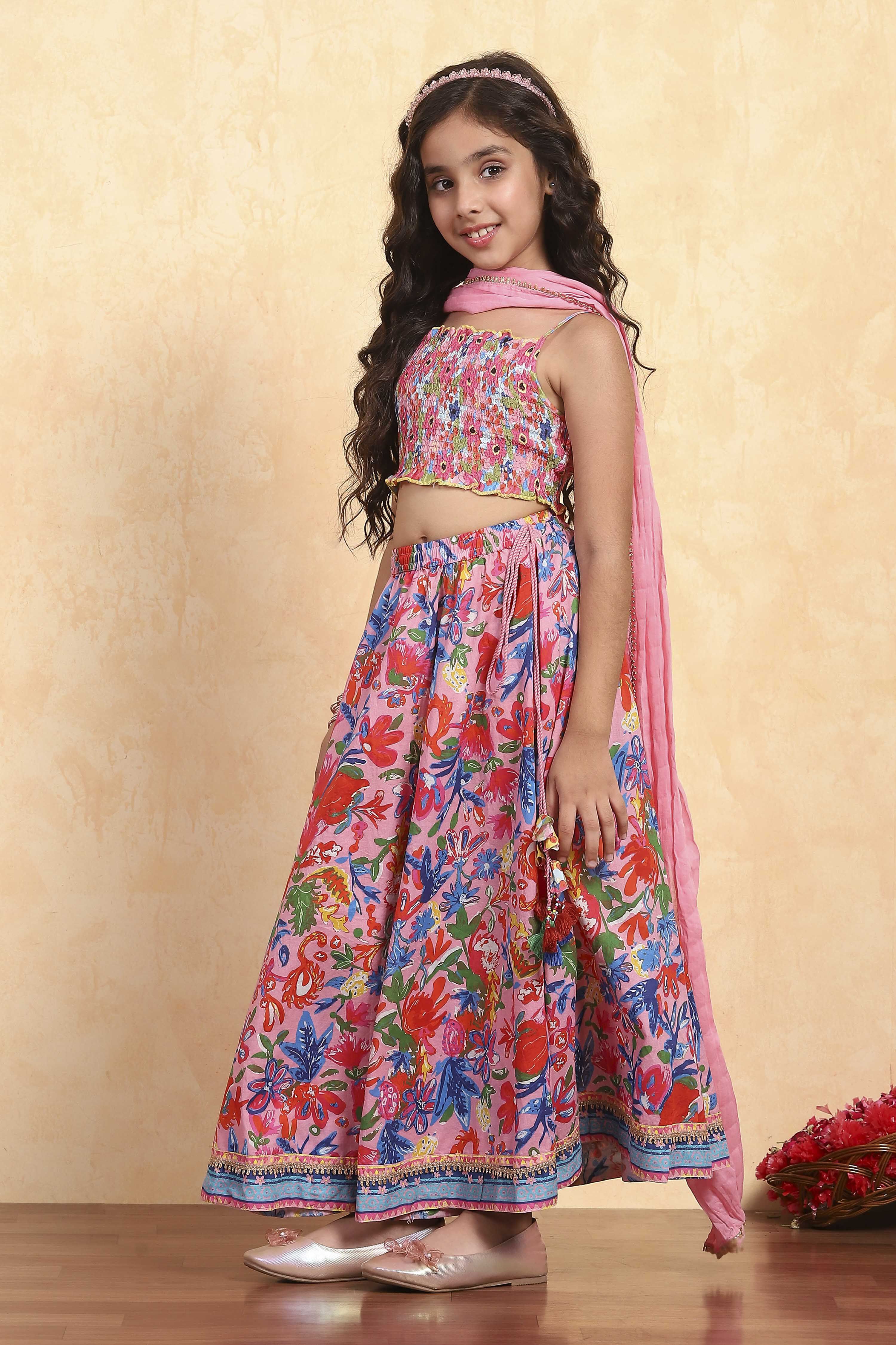 Pink Viscose Short Top Lehenga Set image number 0