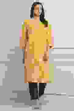 Yellow Poly Cotton Straight Kurta Pants Set image number 0