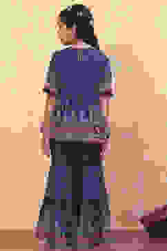 Blue Floral Georgette Gathered Flared Festive Suit Set image number 4