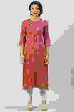 Pink Rayon Straight Printed Kurta image number 5