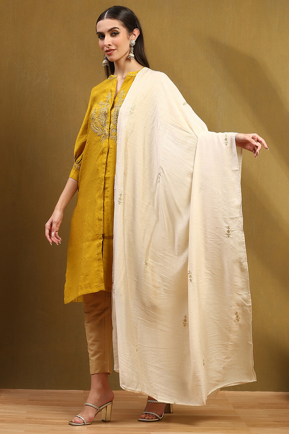 Off White Polyester Dupatta image number 2