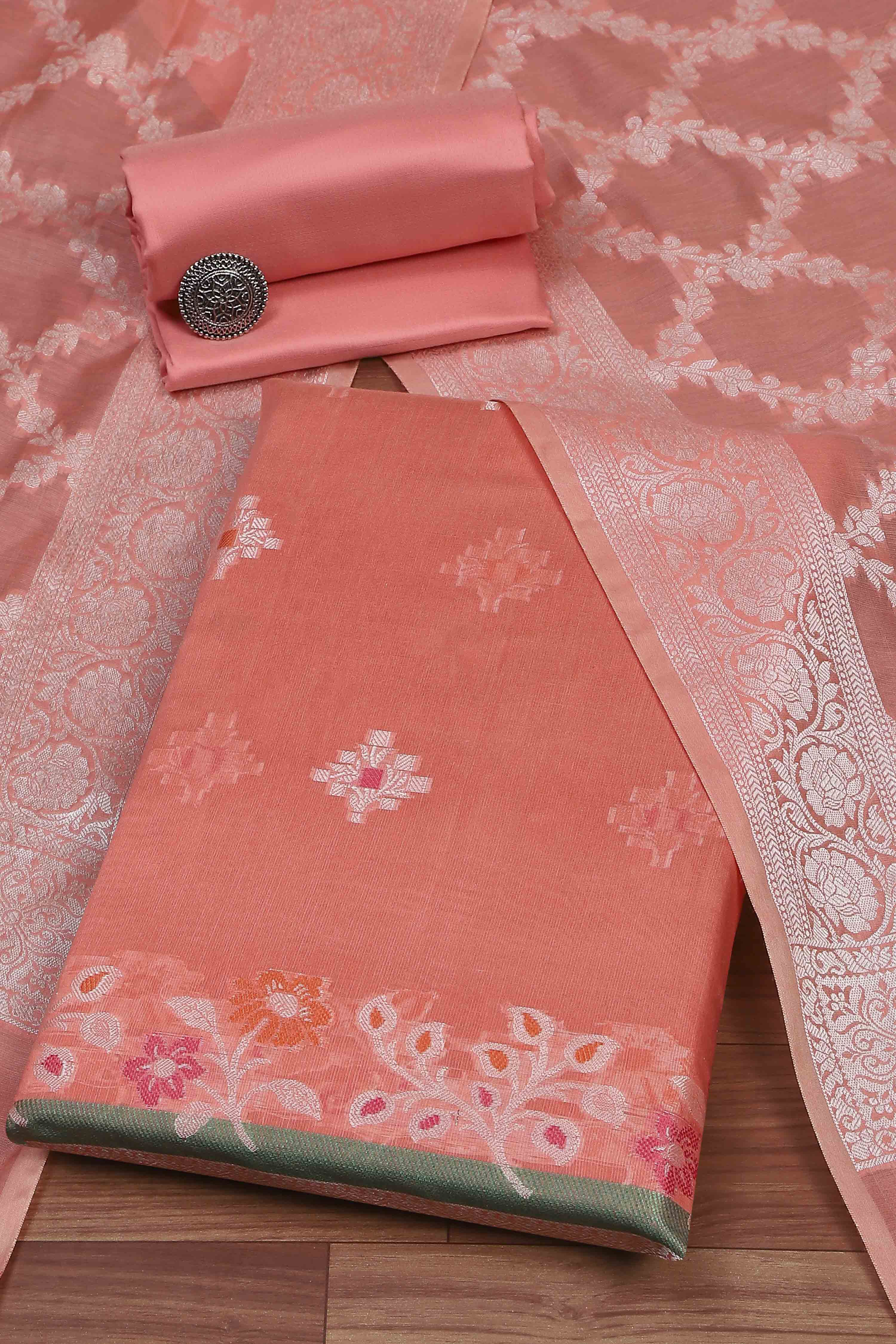 Pastel Cotton Printed Embroidered Unstitched Suit Set image number 0