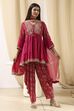 Fuchsia Viscose Floral Printed Peplum Suit Set image number 5