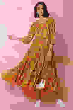 Mustard Cotton Fusion Dress image number 4