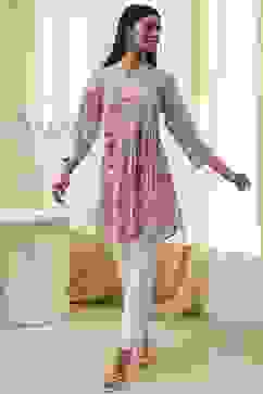 Pink Printed Straight Short Kurta image number 0