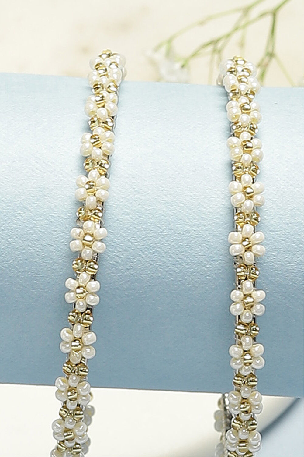 White Gold Metal & Beads Kids Bangles image number 1