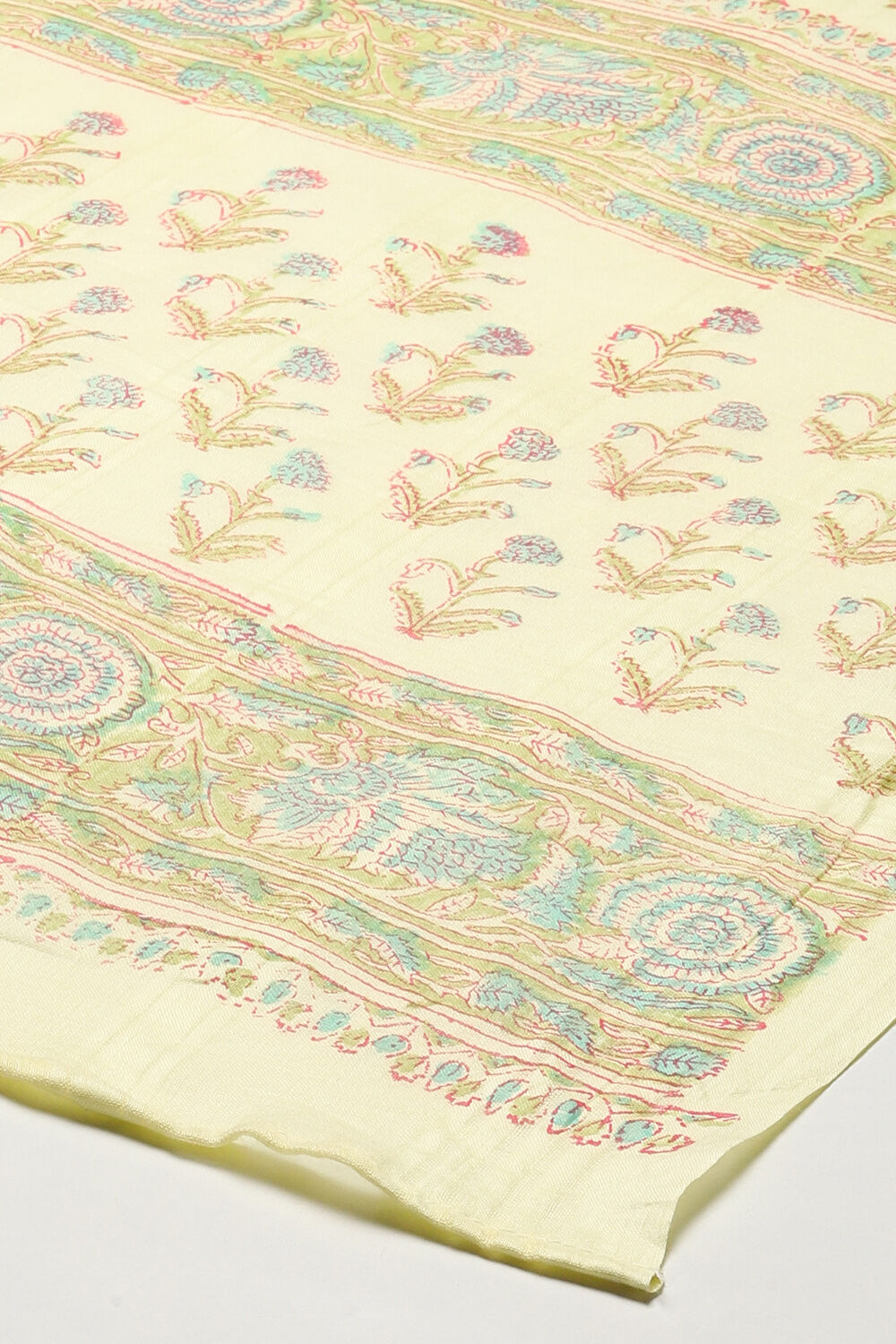 Green Cotton Hand Block Print Unstitched Suit Set image number 4