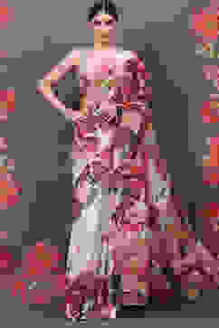 Rohit Bal Off White Cotton Silk Printed Saree image number 3