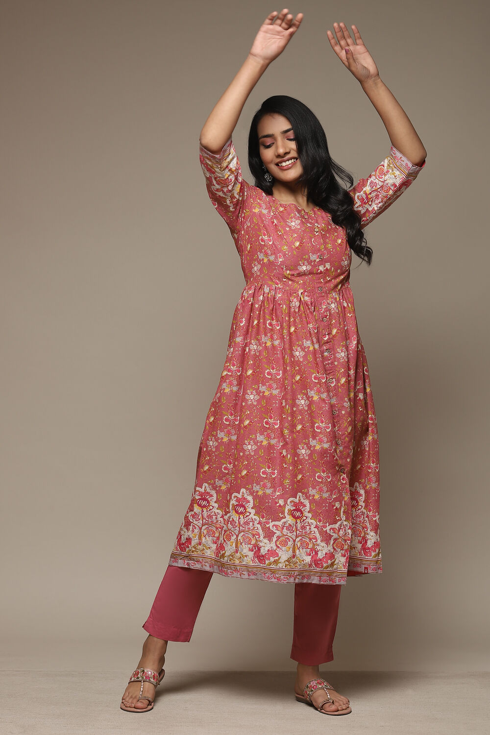 Blue Cotton Gathered Kurta Pants 2 Piece Set image number 0