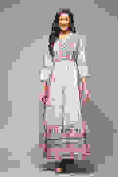 Ecru LIVA Tiered Printed Dress image number 1