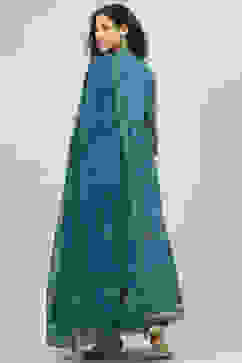 Teal Cotton Anarkali Kurta Skirt Suit Set image number 4