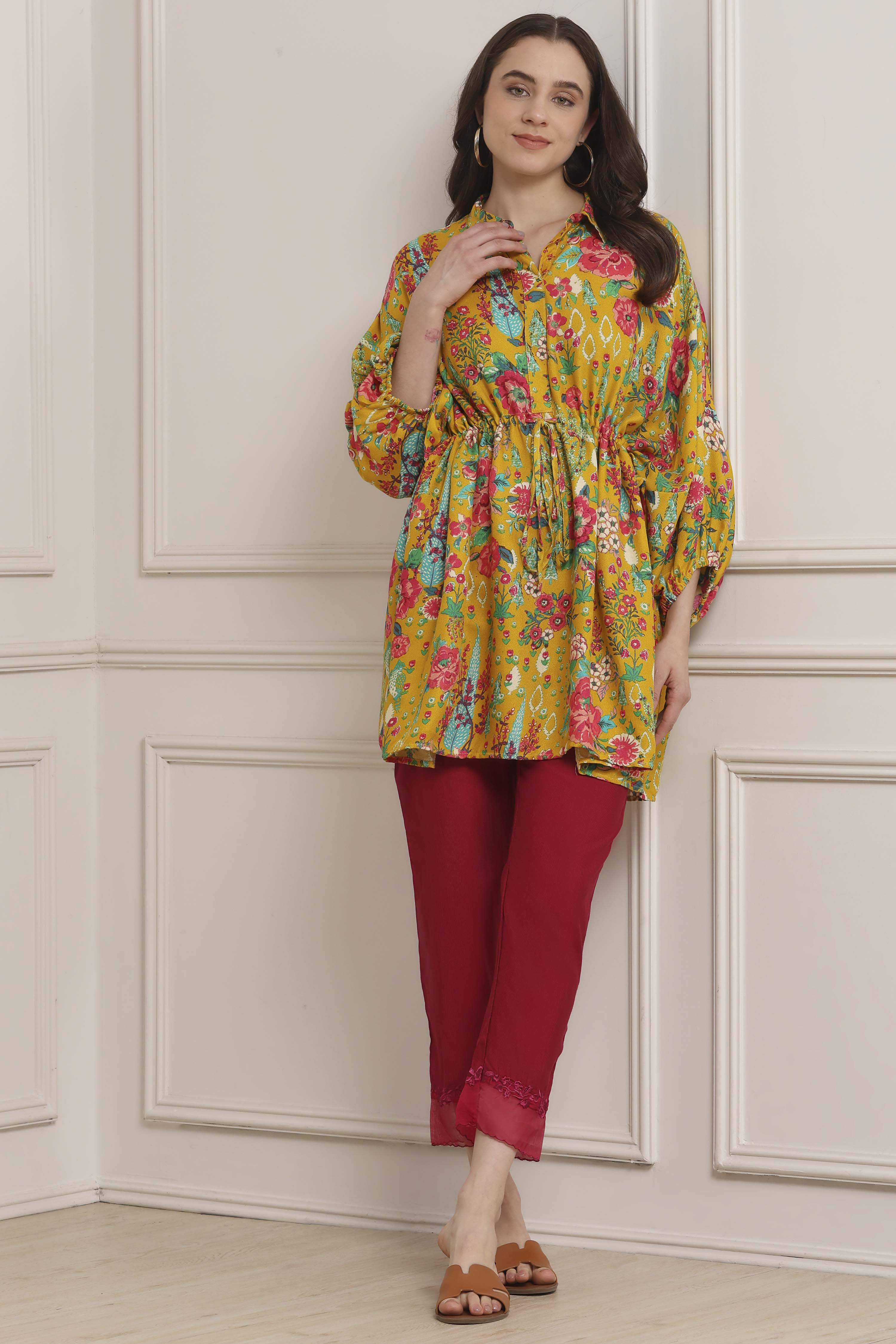 Mustard Viscose Rayon Straight Kurta Pants Set image number 0