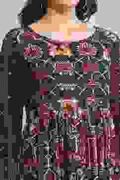 Rust Cotton Blend Flared Printed Dress image number 1