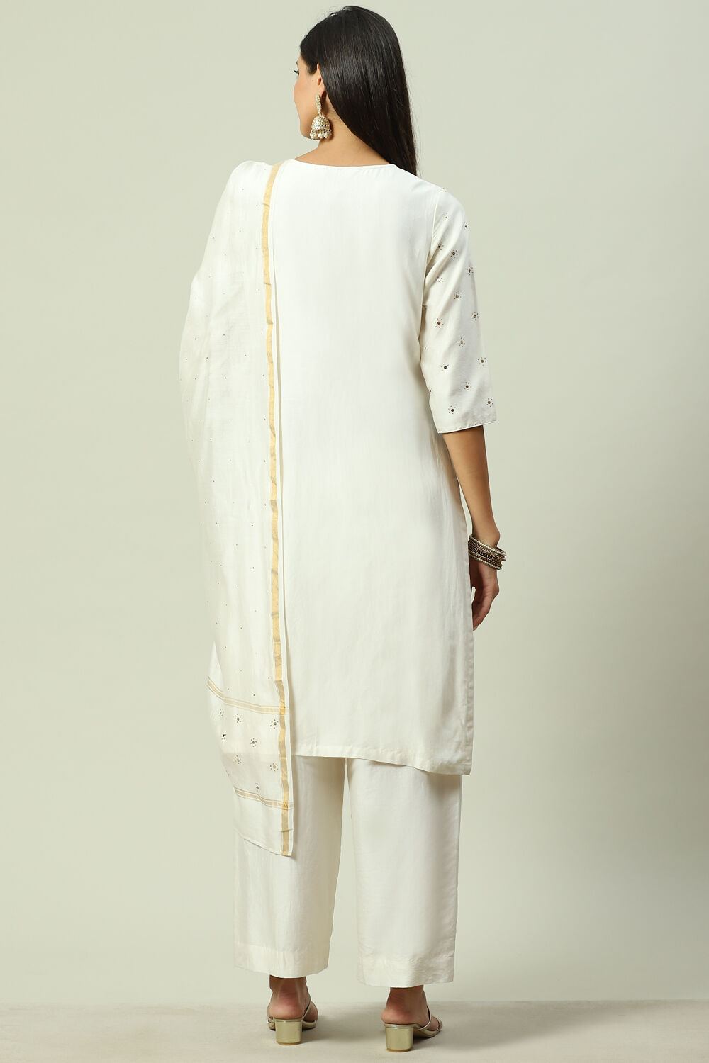 Turquoise Straight Kurta Palazzo Suit Set image number 4