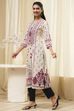 Off-White and Blue Cotton Straight Kurta image number 2