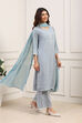 Pale Yellow Cotton Blend Straight Kurta Palazzo Suit Set image number 5