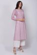 Pink Cotton A-Line Kurta Palazzo Suit Set image number 3