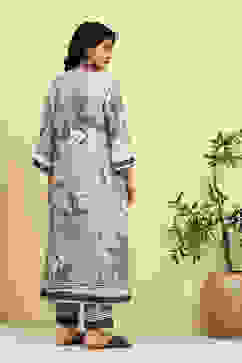 Grey Floral Printed Shantoon Kurta Pants Set image number 4