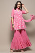 Pink Floral Embroidered A-Line Suit Set