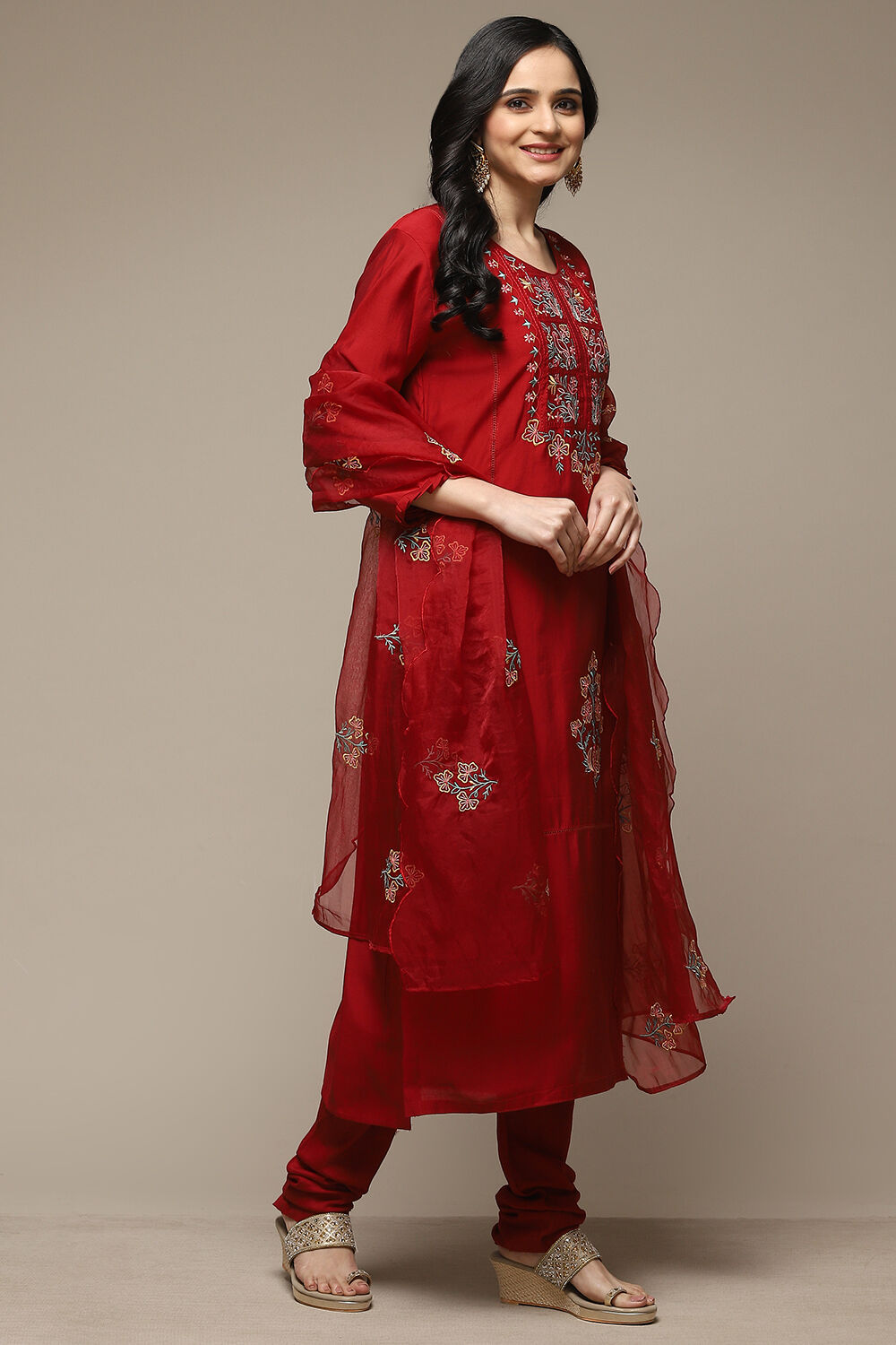 Mustard Art Silk Unstitched Suit Set image number 6