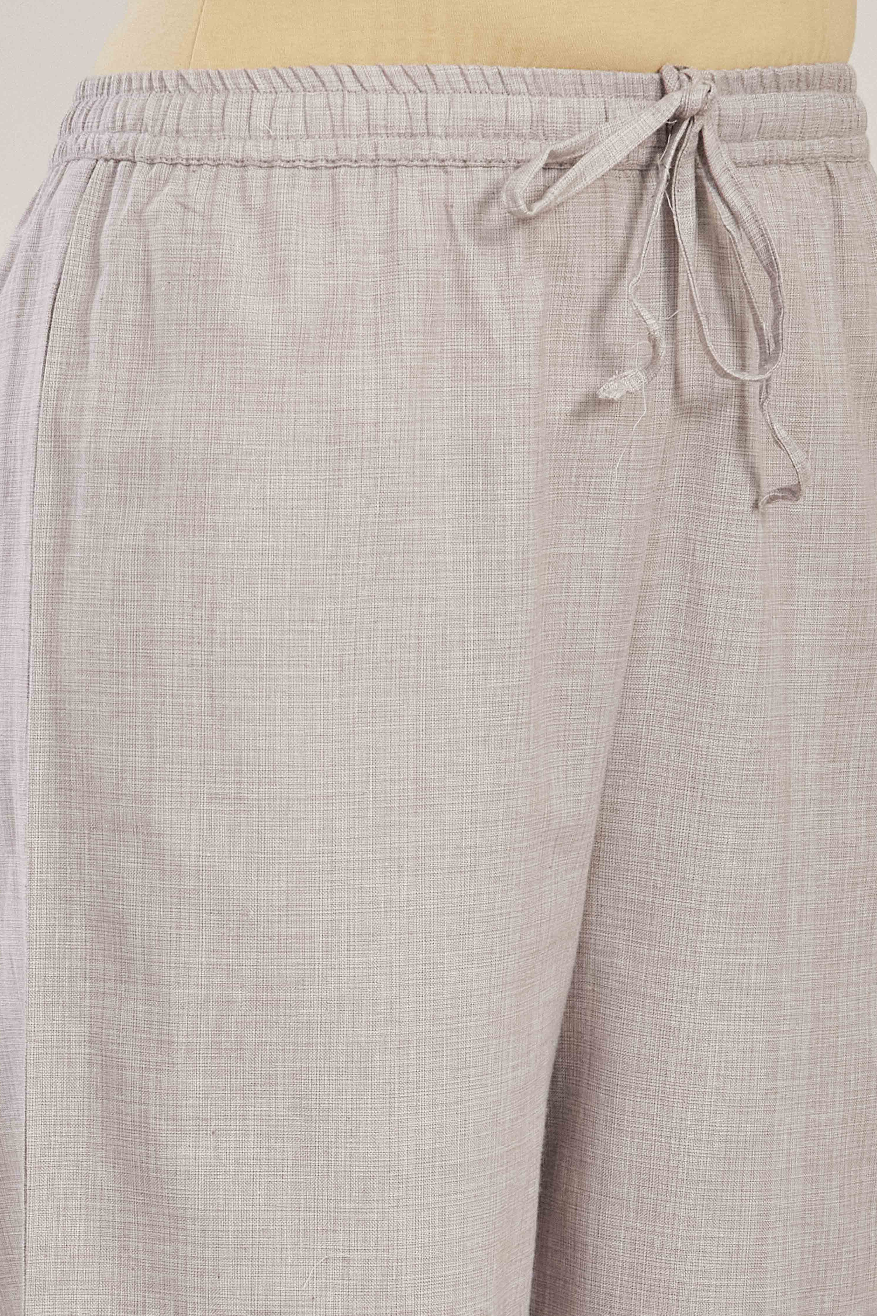 Grey & Purple Cotton 3-Piece Kurta Set With Ikkat Jacket image number 2
